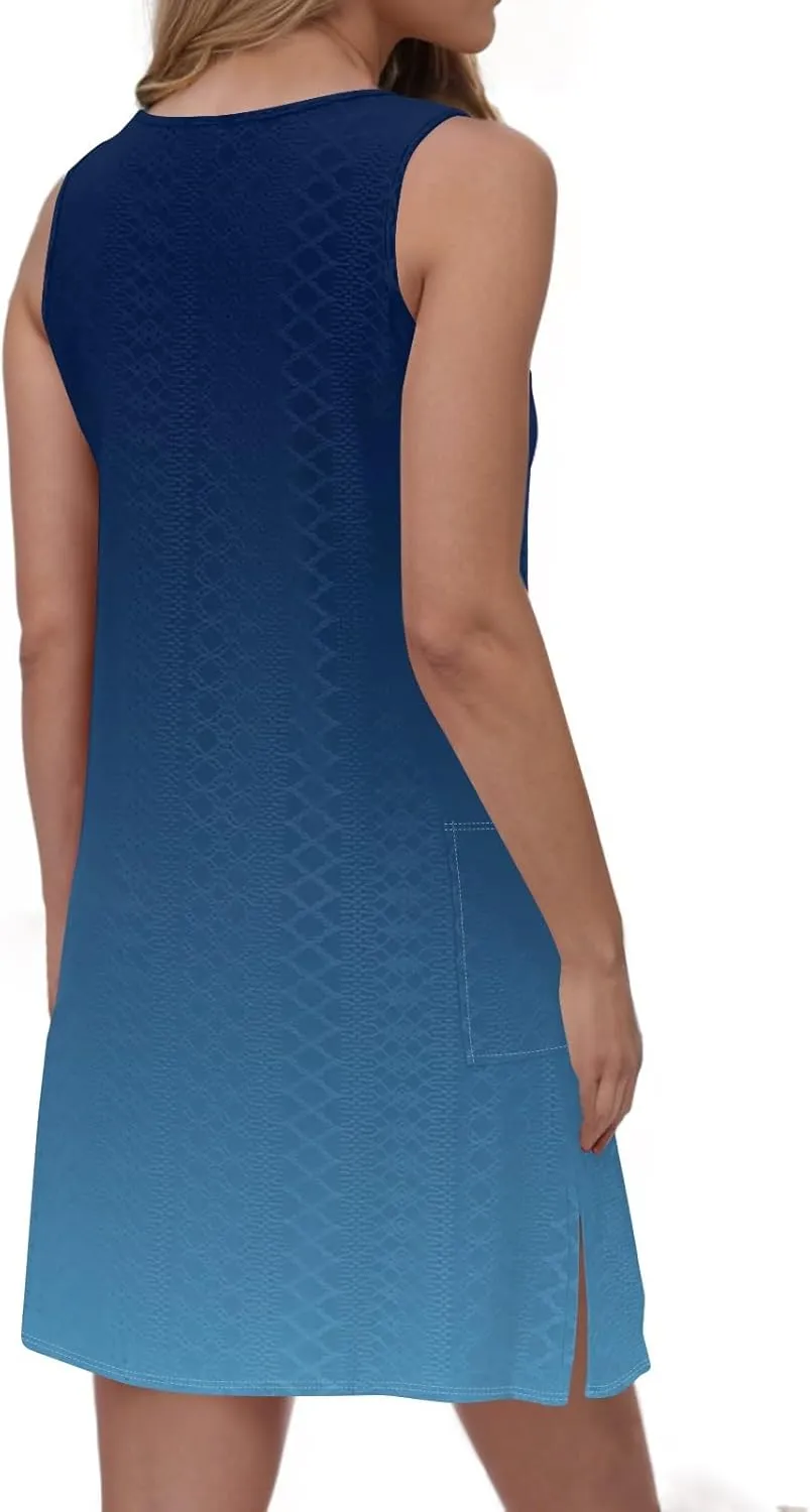 Summer Dresses for Women 2025 Eyelet Casual Sleeveless Floral Print Tank Sundresses Beach Cover Up with Pockets