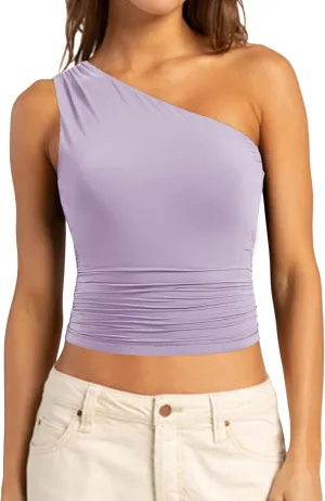 SUUKSESS Women Double Lined Going Out Trendy Crop Tops Ruched Sleeveless Shirts