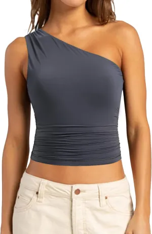SUUKSESS Women Double Lined Going Out Trendy Crop Tops Ruched Sleeveless Shirts