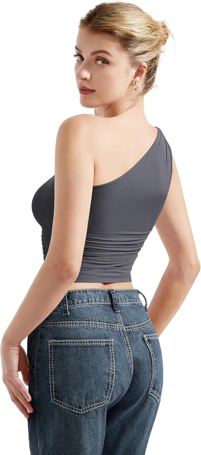 SUUKSESS Women Double Lined Going Out Trendy Crop Tops Ruched Sleeveless Shirts