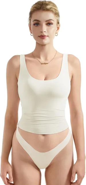 SUUKSESS Women Scoop Neck Tank Top Summer Sleeveless Going Out Double Lined Basic Tops