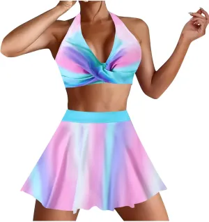 Swim Dress for Women Swimwear Fashion Printed 2 Piece High Waisted Push Up Bikini Sets Sexy Skirt Bathing Suit