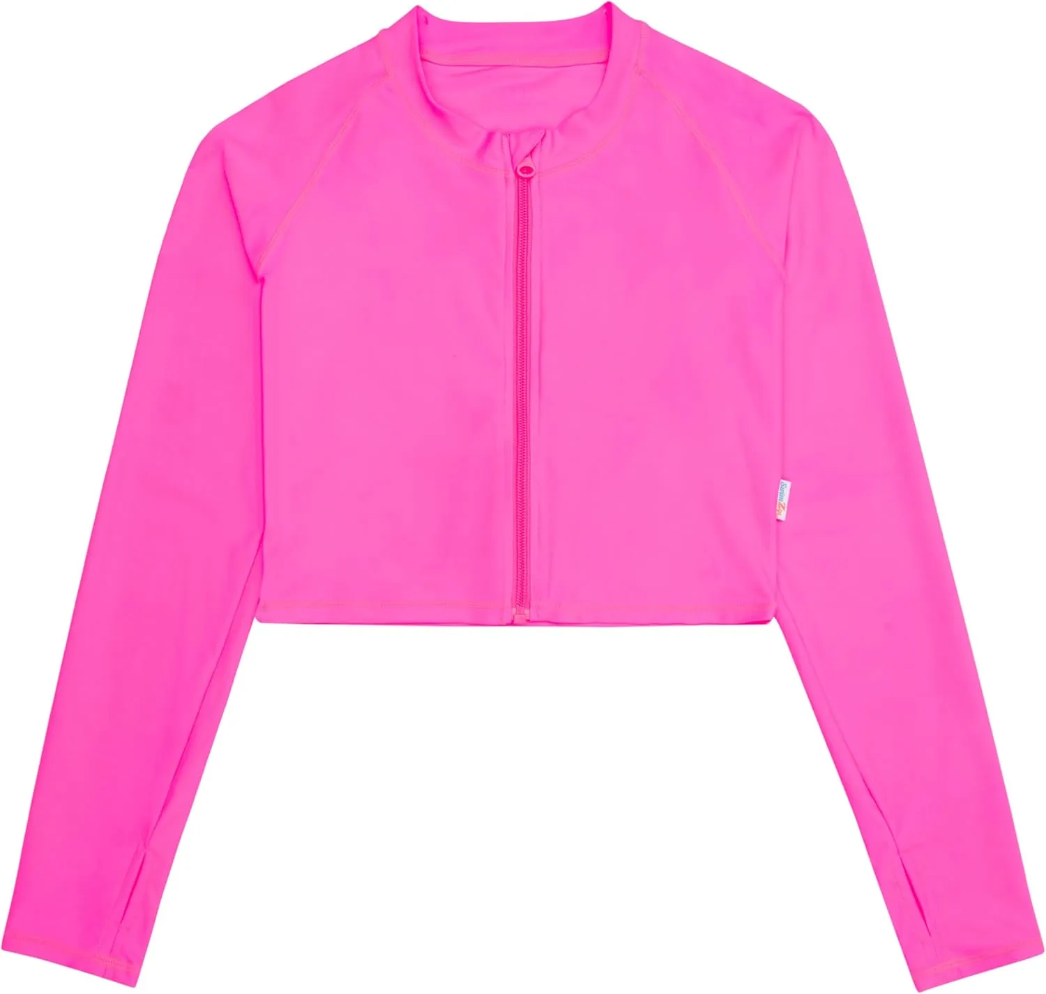 SwimZip Women's Long Sleeve Crop Top Rash Guard Swim Shirt - UPF 50  with Zipper