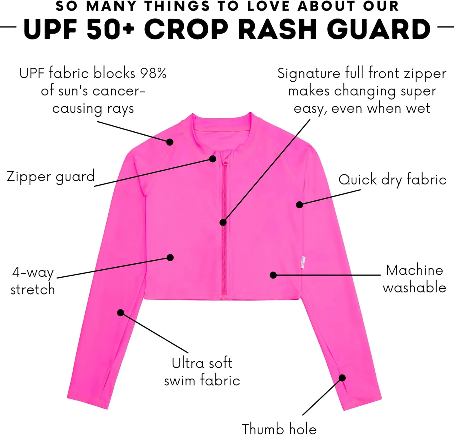 SwimZip Women's Long Sleeve Crop Top Rash Guard Swim Shirt - UPF 50  with Zipper