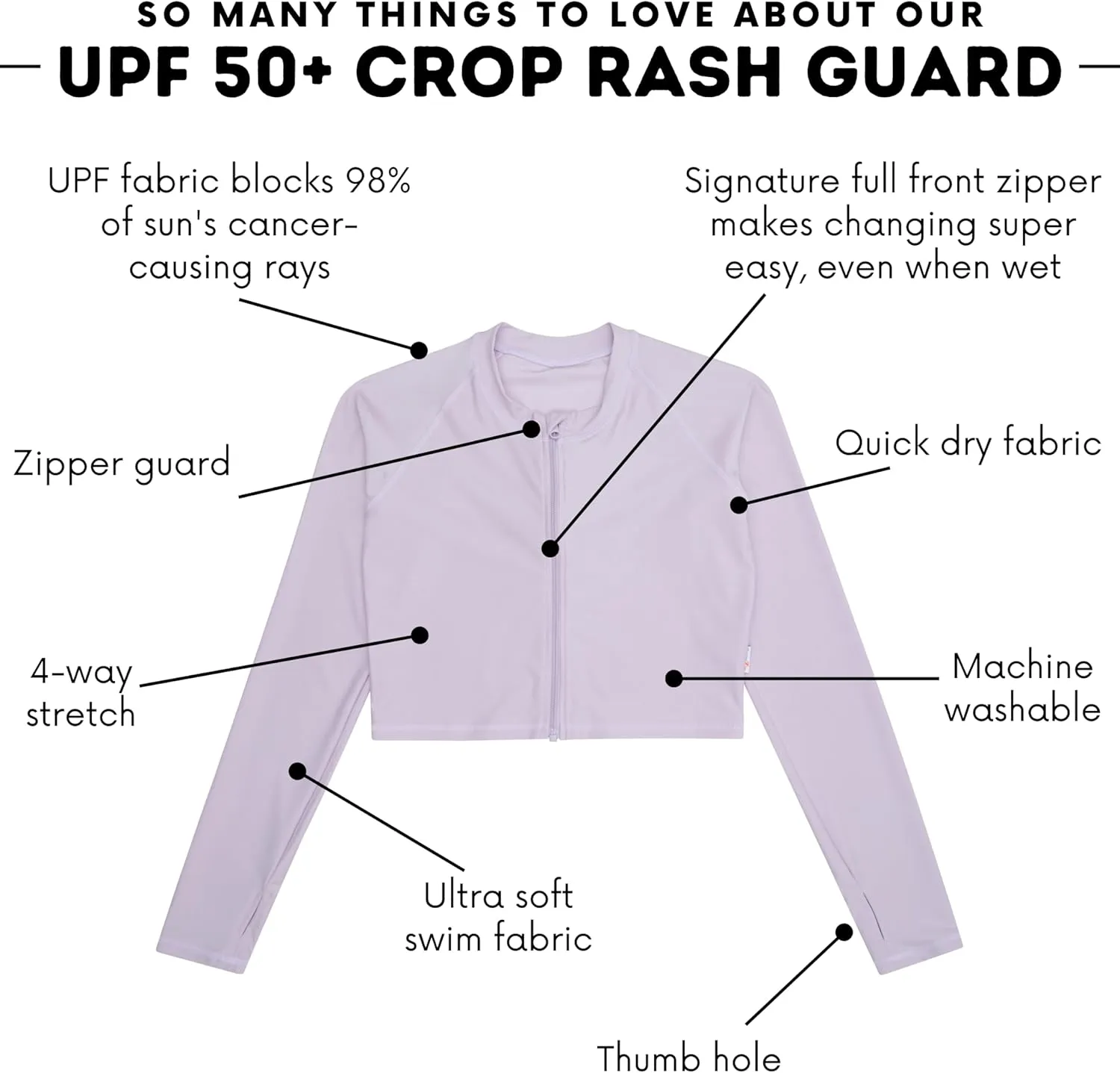 SwimZip Women's Long Sleeve Crop Top Rash Guard Swim Shirt - UPF 50  with Zipper