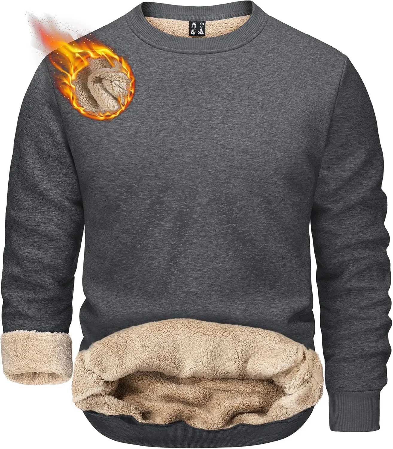 TACVASEN Men's Crewneck Sweatshirt Warm Sherpa Lined Sweatshirts Heavyweight Long Sleeve Underwear Winter Fleece Pullover
