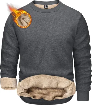 TACVASEN Men's Crewneck Sweatshirt Warm Sherpa Lined Sweatshirts Heavyweight Long Sleeve Underwear Winter Fleece Pullover