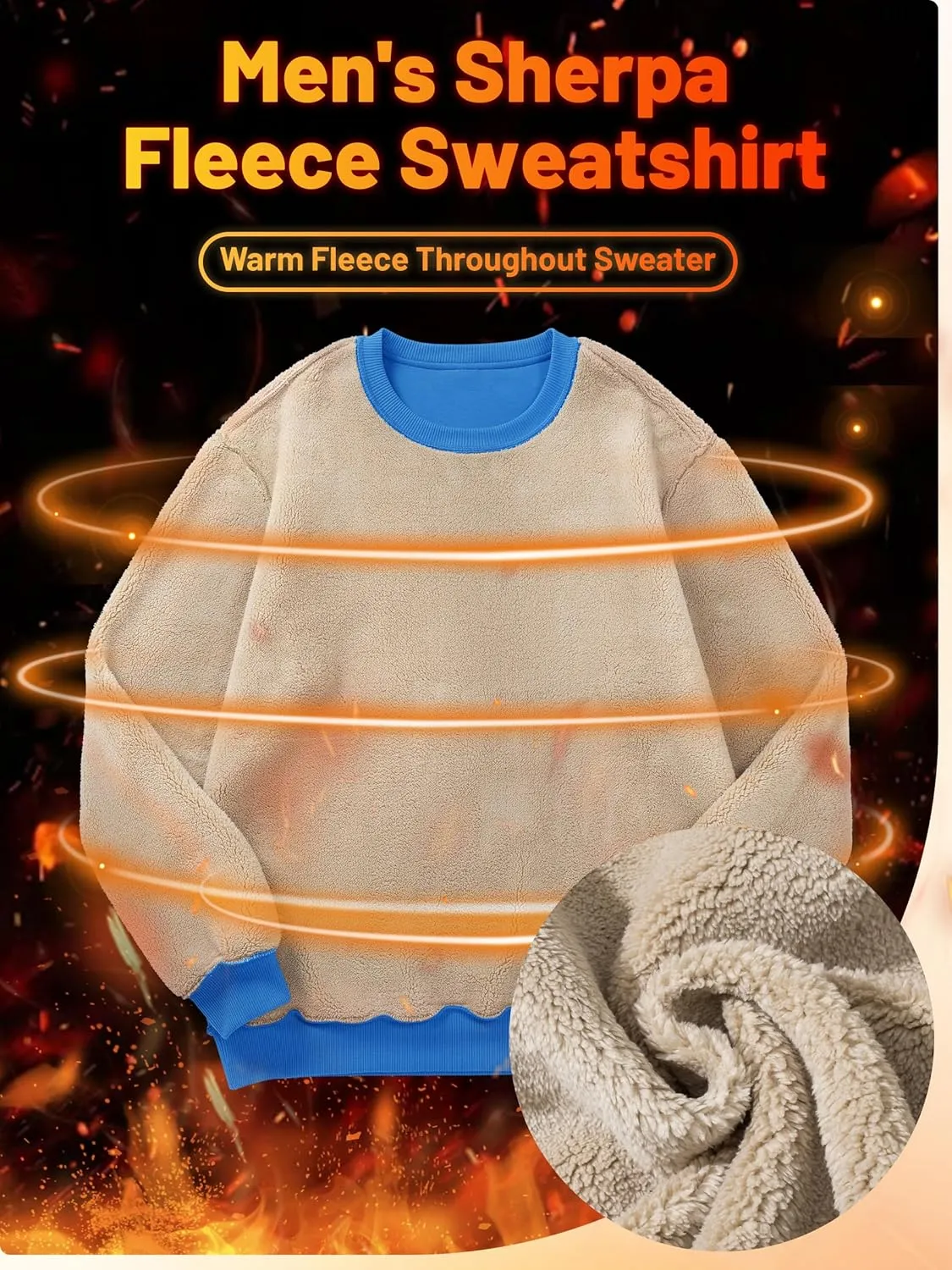 TACVASEN Men's Crewneck Sweatshirt Warm Sherpa Lined Sweatshirts Heavyweight Long Sleeve Underwear Winter Fleece Pullover