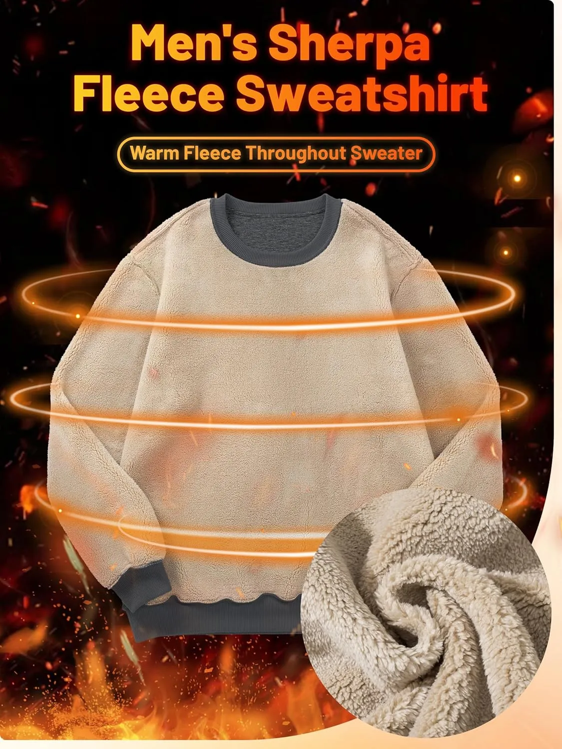 TACVASEN Men's Crewneck Sweatshirt Warm Sherpa Lined Sweatshirts Heavyweight Long Sleeve Underwear Winter Fleece Pullover