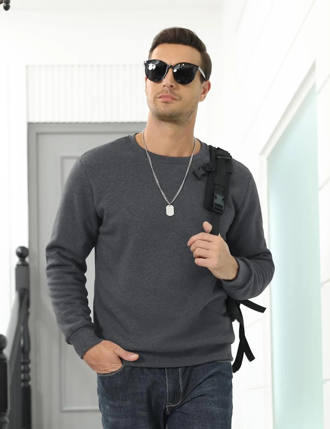 TACVASEN Men's Crewneck Sweatshirt Warm Sherpa Lined Sweatshirts Heavyweight Long Sleeve Underwear Winter Fleece Pullover