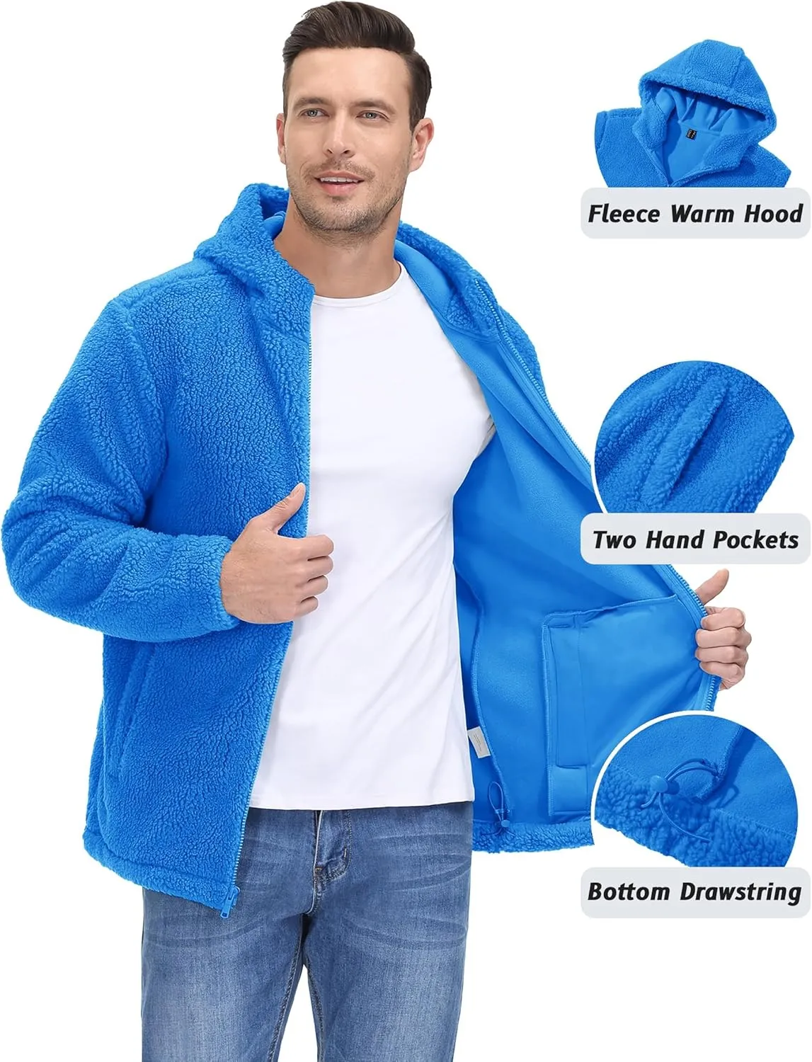 TACVASEN Men's Fuzzy Sherpa Jacket Fleece Lined Zip Up Hoodies Winter Thermal Work Casual Warm Jackets Plain Coats