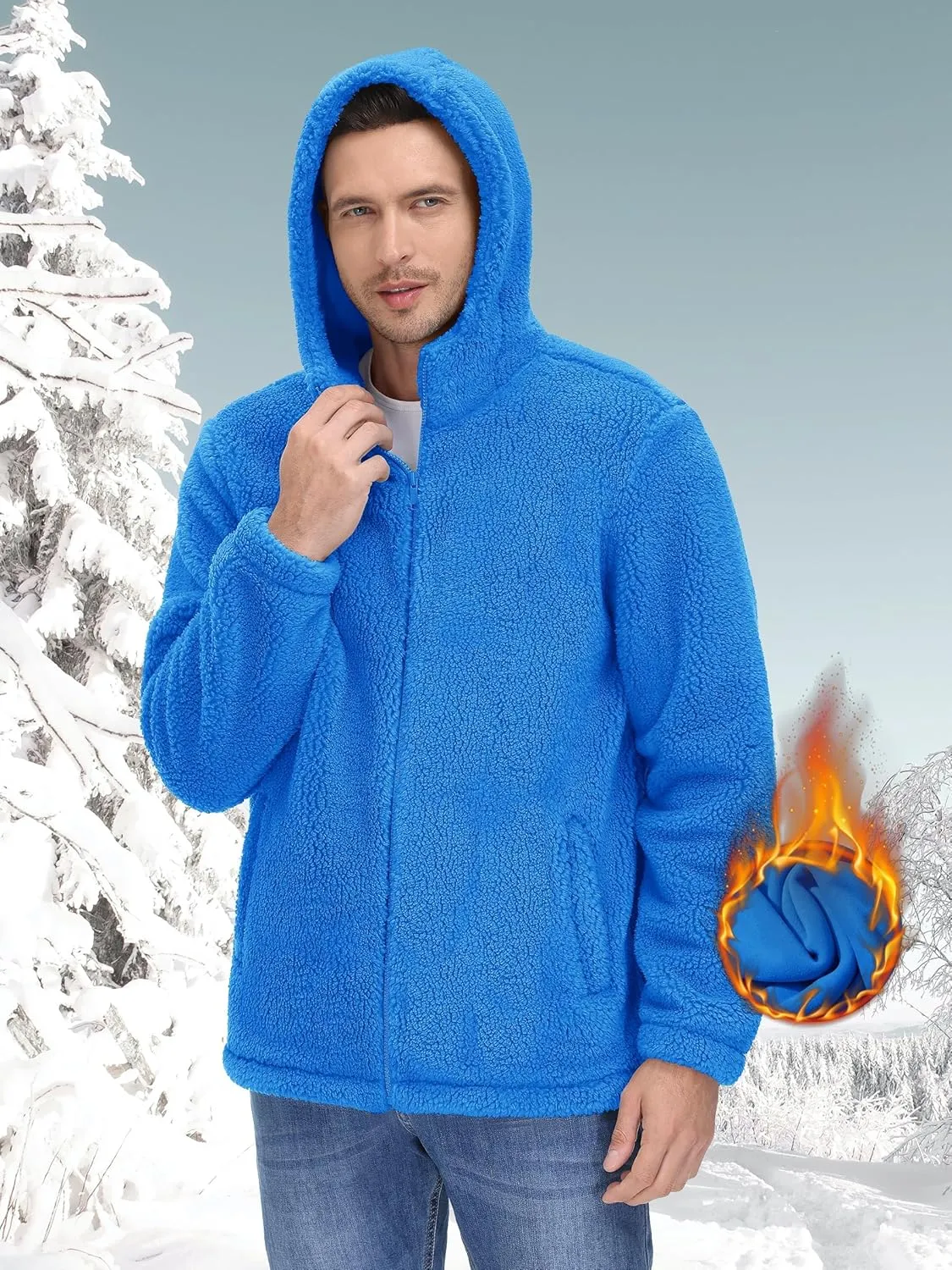 TACVASEN Men's Fuzzy Sherpa Jacket Fleece Lined Zip Up Hoodies Winter Thermal Work Casual Warm Jackets Plain Coats