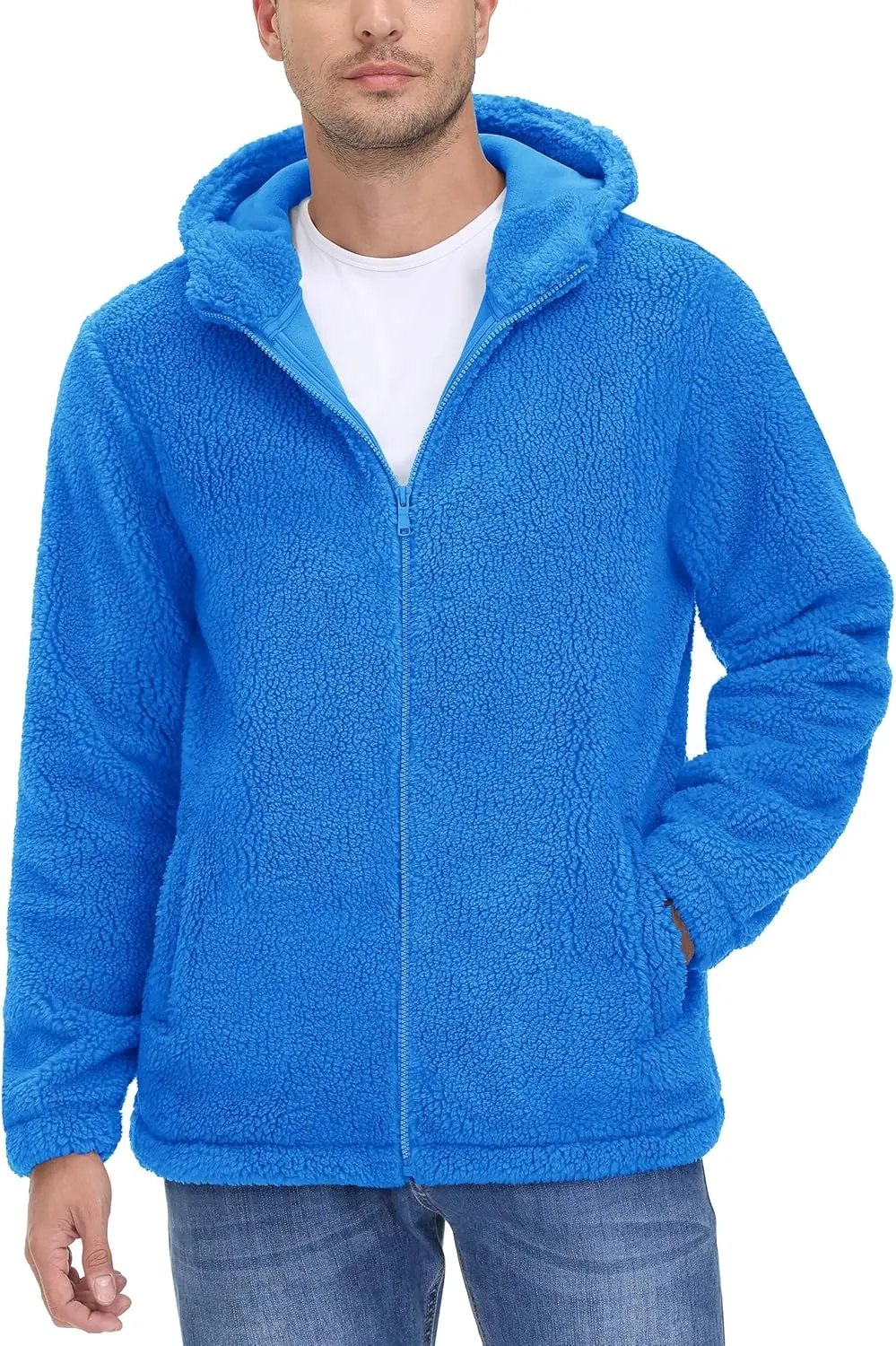 TACVASEN Men's Fuzzy Sherpa Jacket Fleece Lined Zip Up Hoodies Winter Thermal Work Casual Warm Jackets Plain Coats