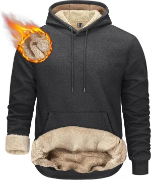 TACVASEN Men's Pullover Hoodie Thick Sherpa Lined Kangaroo Pocket Winter Windproof Warm Fleece Hoodie Athletic Sweatshirts
