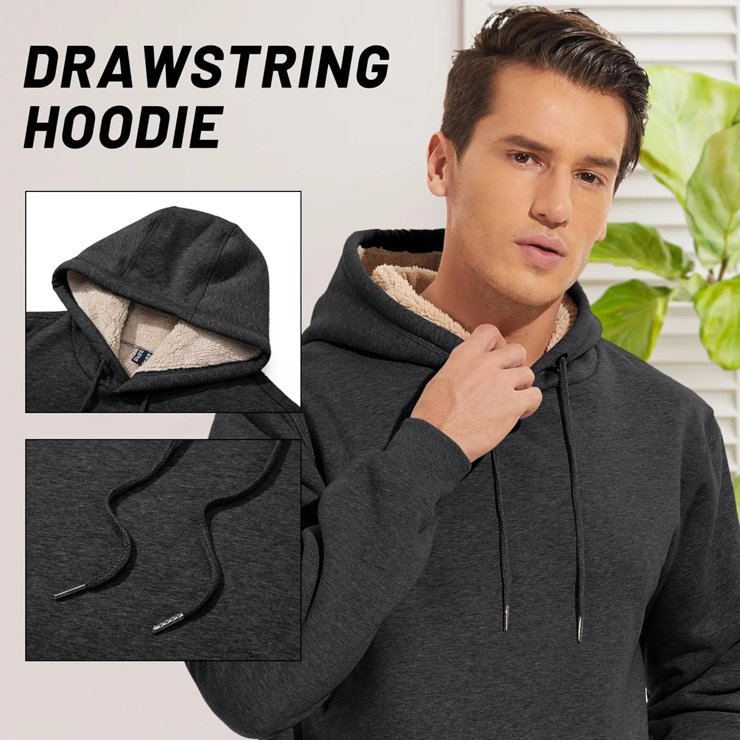 TACVASEN Men's Pullover Hoodie Thick Sherpa Lined Kangaroo Pocket Winter Windproof Warm Fleece Hoodie Athletic Sweatshirts
