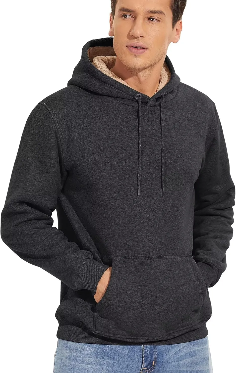 TACVASEN Men's Pullover Hoodie Thick Sherpa Lined Kangaroo Pocket Winter Windproof Warm Fleece Hoodie Athletic Sweatshirts