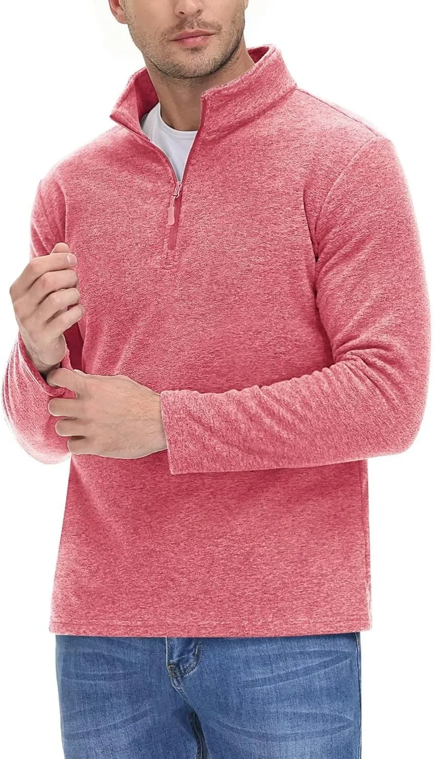 TACVASEN Mens Quarter Zip Sweatshirt Long Sleeve Pullover 1/4 Zip Up Golf Shirt for Men Winter Fleece Lined Thermal Sweater