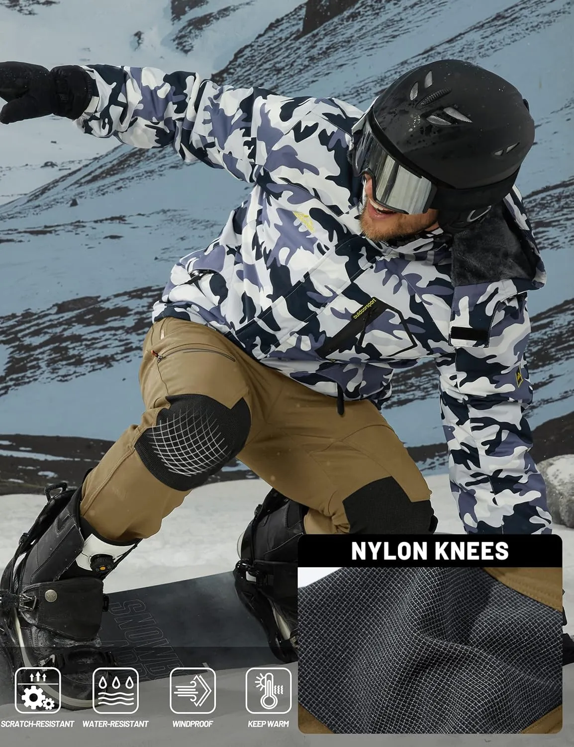 TACVASEN Men's Snow Ski Pants Windproof Snowboard Pants for Men Water Resistant Hiking Pants Fleece Lined Winter Working