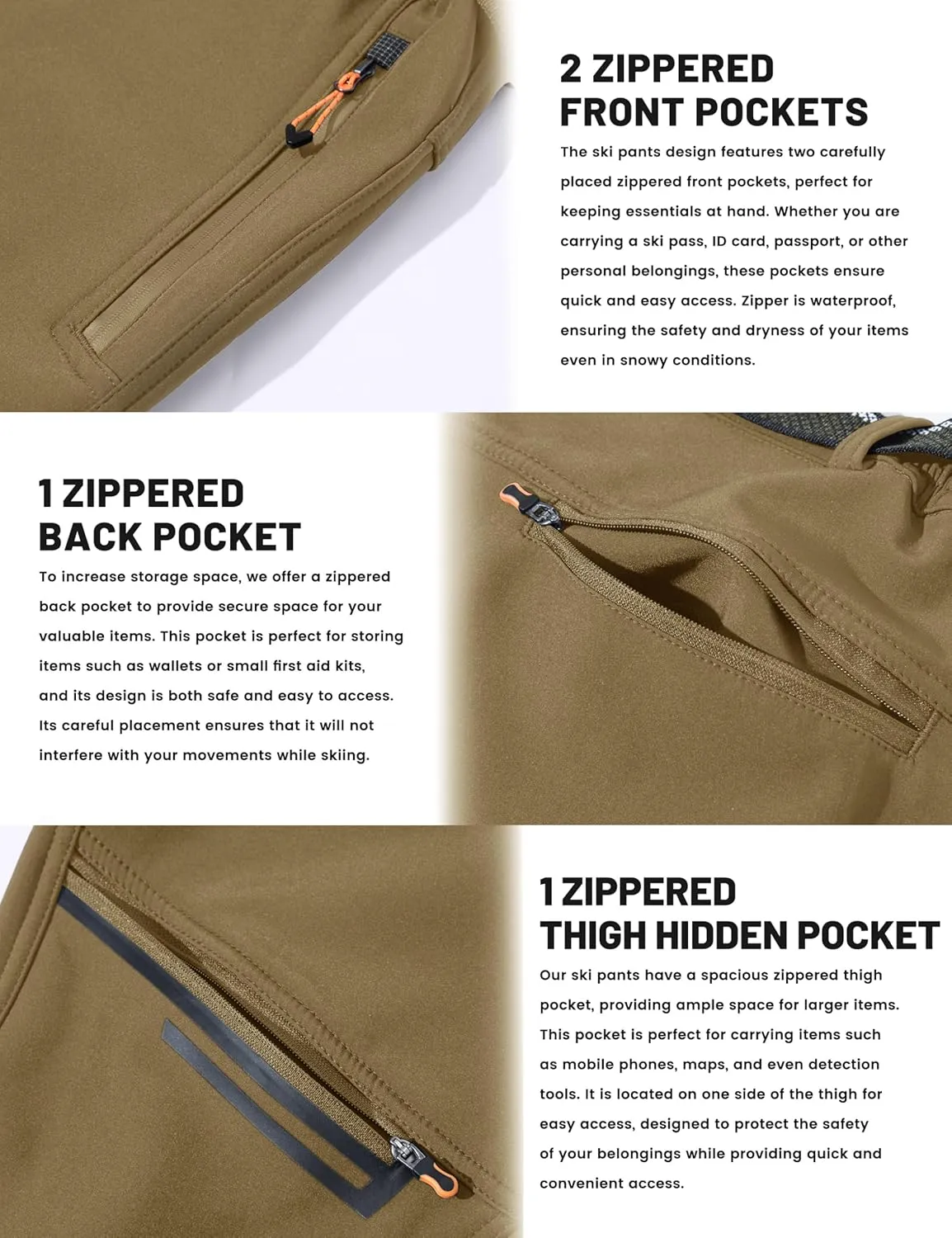 TACVASEN Men's Snow Ski Pants Windproof Snowboard Pants for Men Water Resistant Hiking Pants Fleece Lined Winter Working