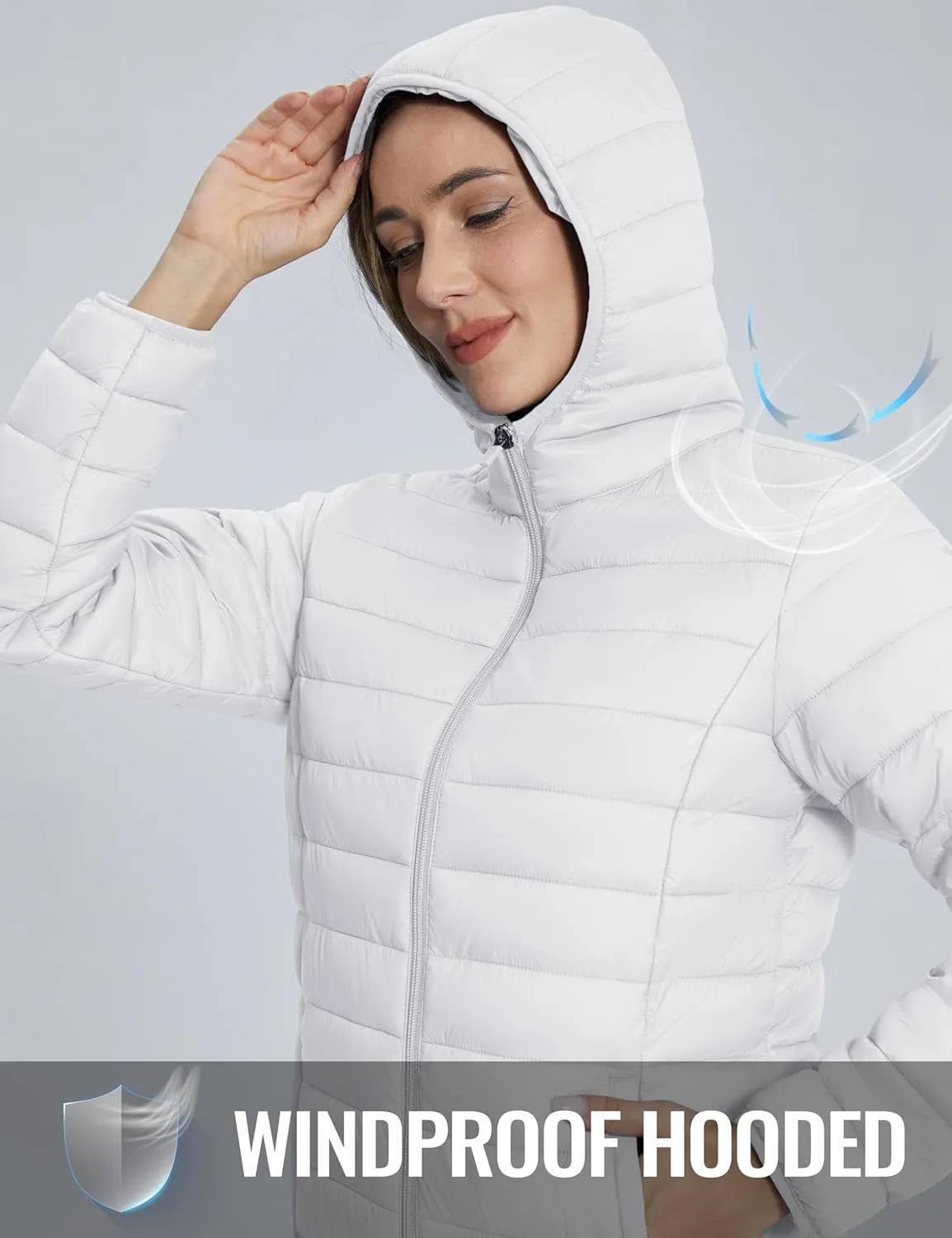 TACVASEN Women's Lightweight Puffer Jacket with Hood Pockets Quilted Padded Full-zip Winter Coat