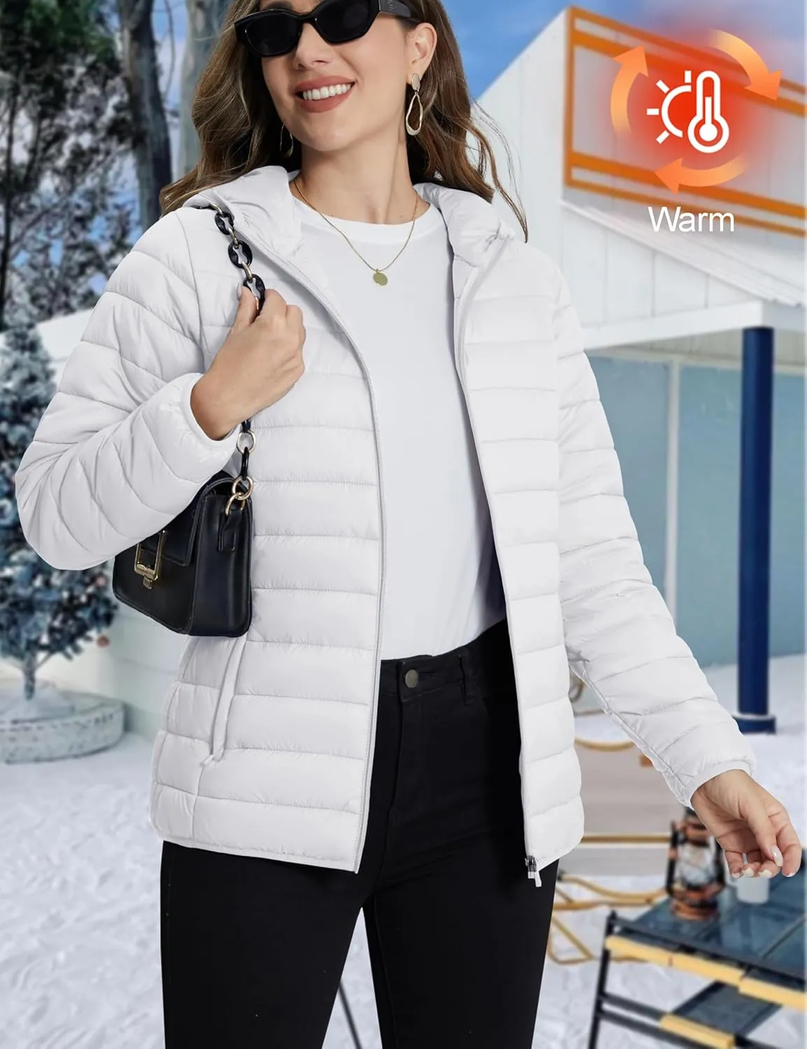 TACVASEN Women's Lightweight Puffer Jacket with Hood Pockets Quilted Padded Full-zip Winter Coat