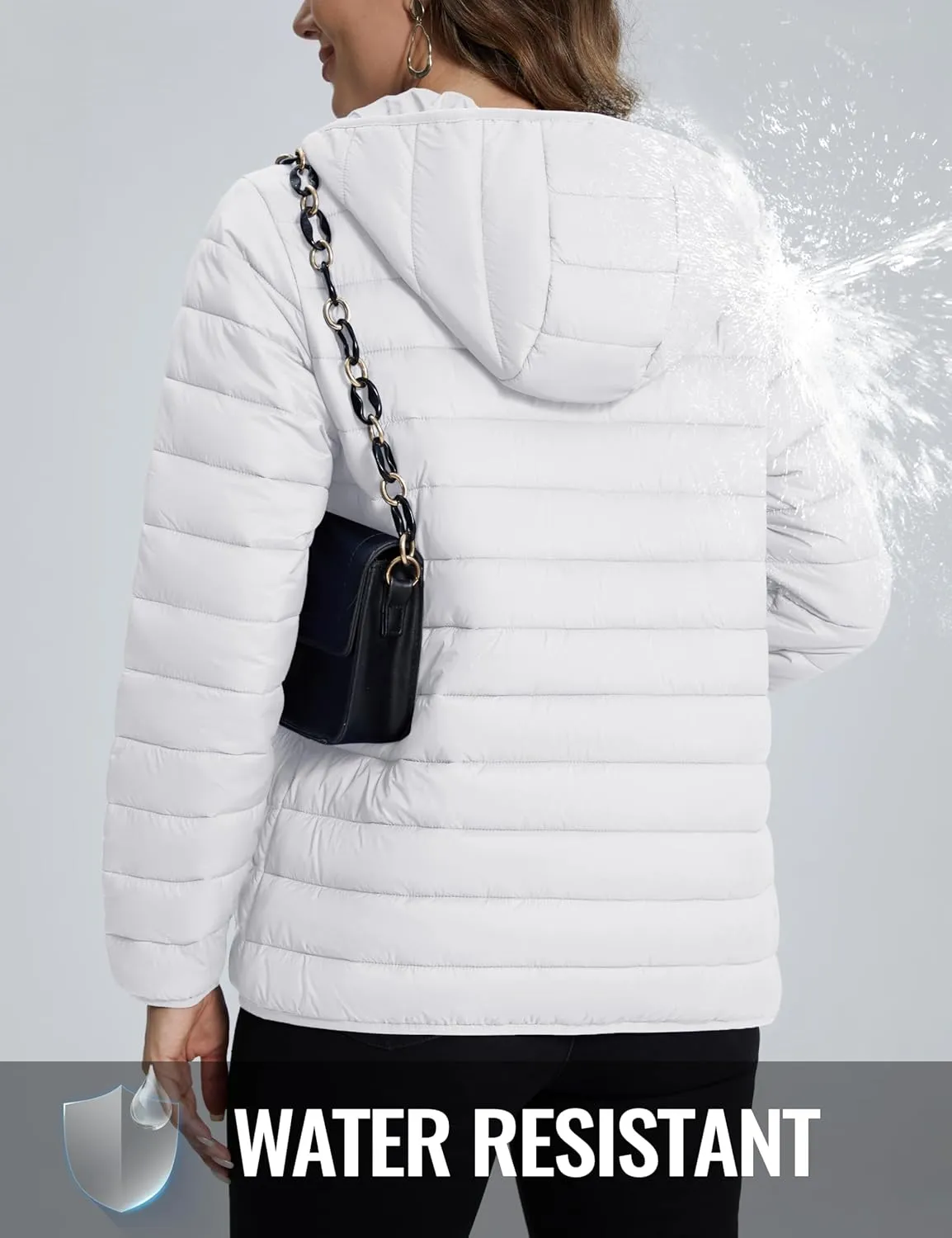 TACVASEN Women's Lightweight Puffer Jacket with Hood Pockets Quilted Padded Full-zip Winter Coat