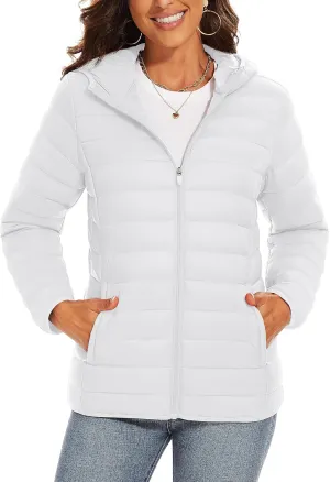 TACVASEN Women's Lightweight Puffer Jacket with Hood Pockets Quilted Padded Full-zip Winter Coat