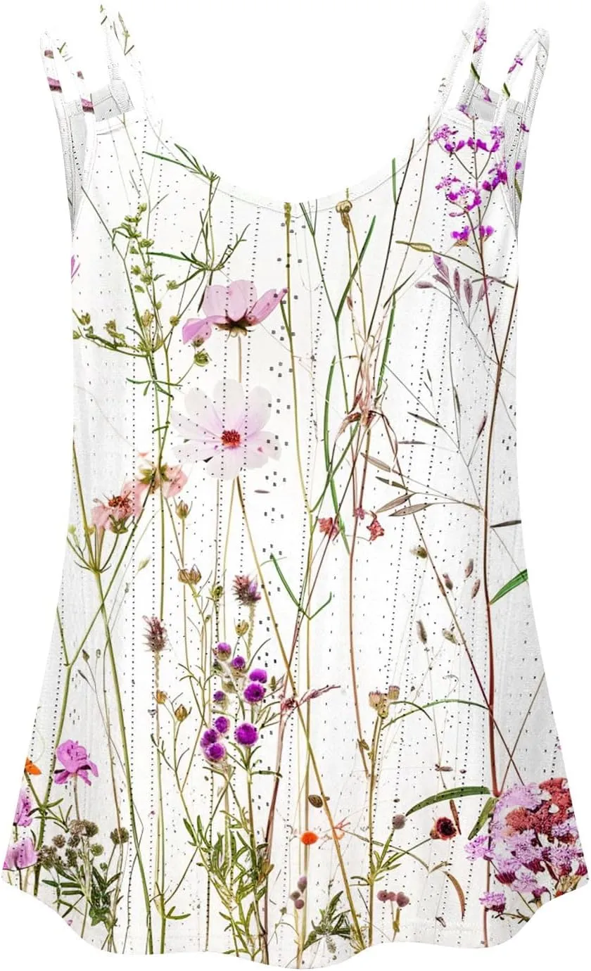 Tank Tops for Women Fashion Eyelet Embroidery Sleeveless Summer Tops Scoop Neck Spaghetti Strape Camisole Shirts
