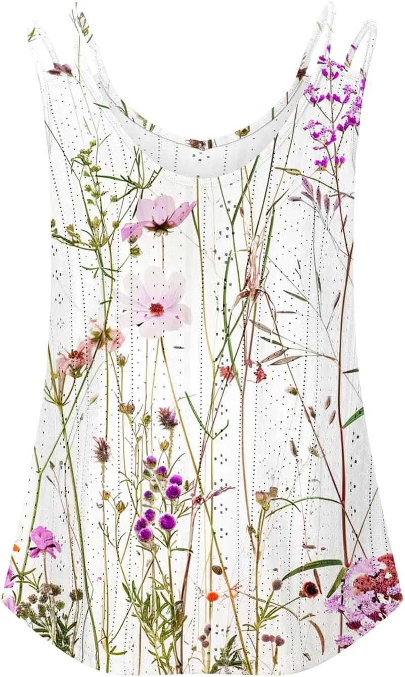 Tank Tops for Women Fashion Eyelet Embroidery Sleeveless Summer Tops Scoop Neck Spaghetti Strape Camisole Shirts