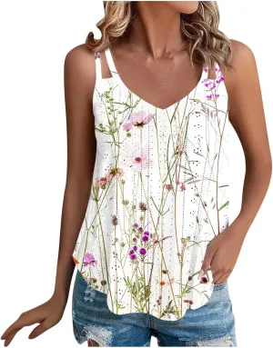 Tank Tops for Women Fashion Eyelet Embroidery Sleeveless Summer Tops Scoop Neck Spaghetti Strape Camisole Shirts