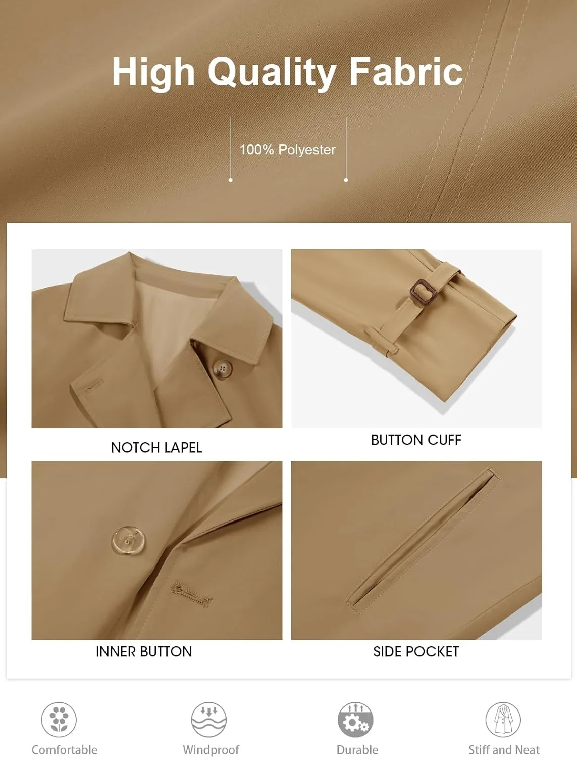 Tankaneo Womens Long Trench Coat Oversized Double Breasted Windproof Classic Lapel Casual Fall Overcoat