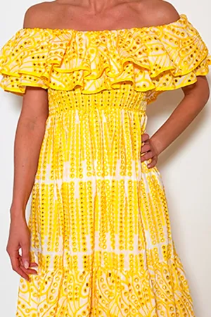 The Broderie Anglaise Ruffle Midi, Yellow