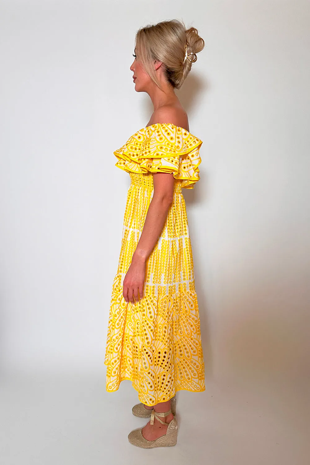 The Broderie Anglaise Ruffle Midi, Yellow