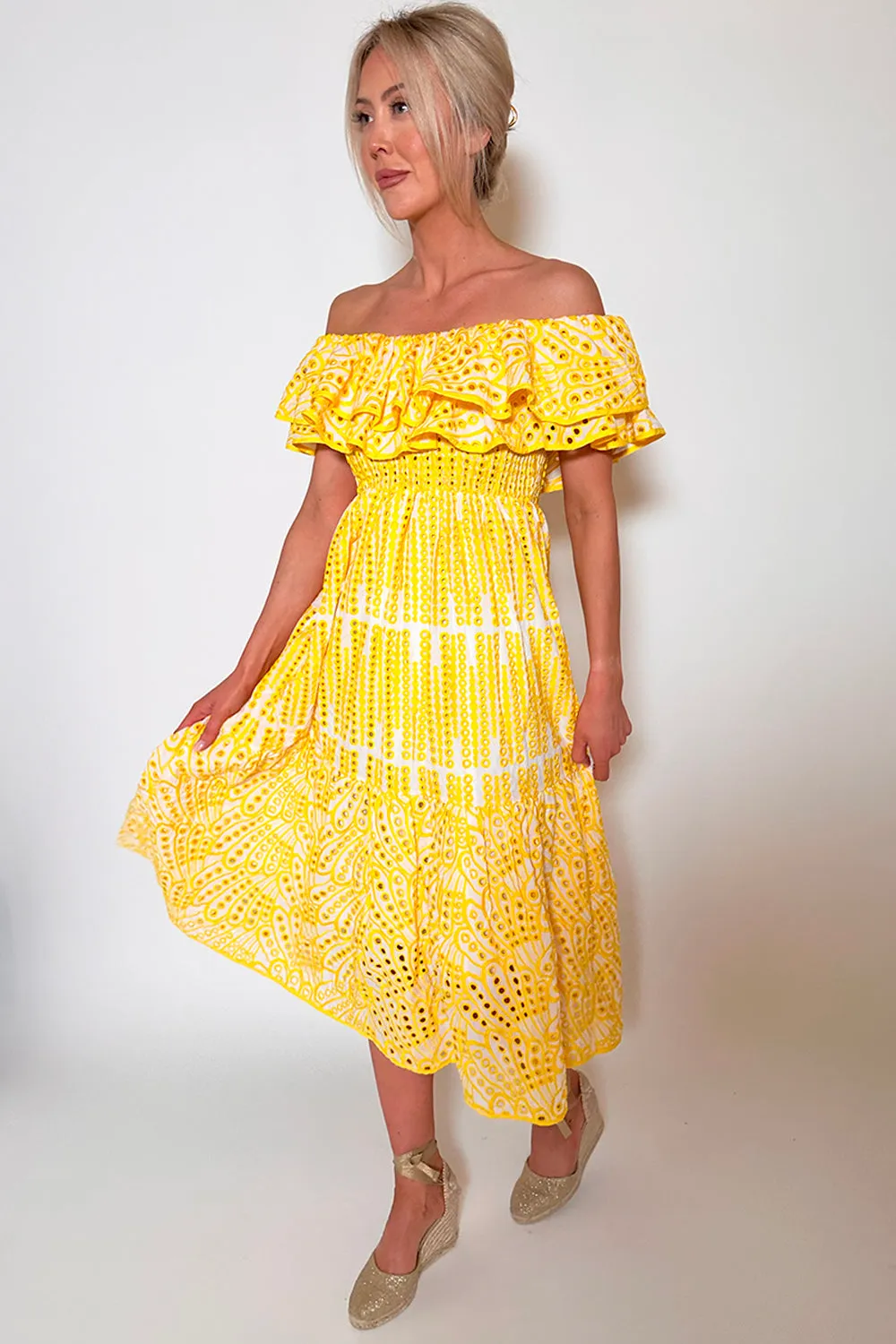 The Broderie Anglaise Ruffle Midi, Yellow
