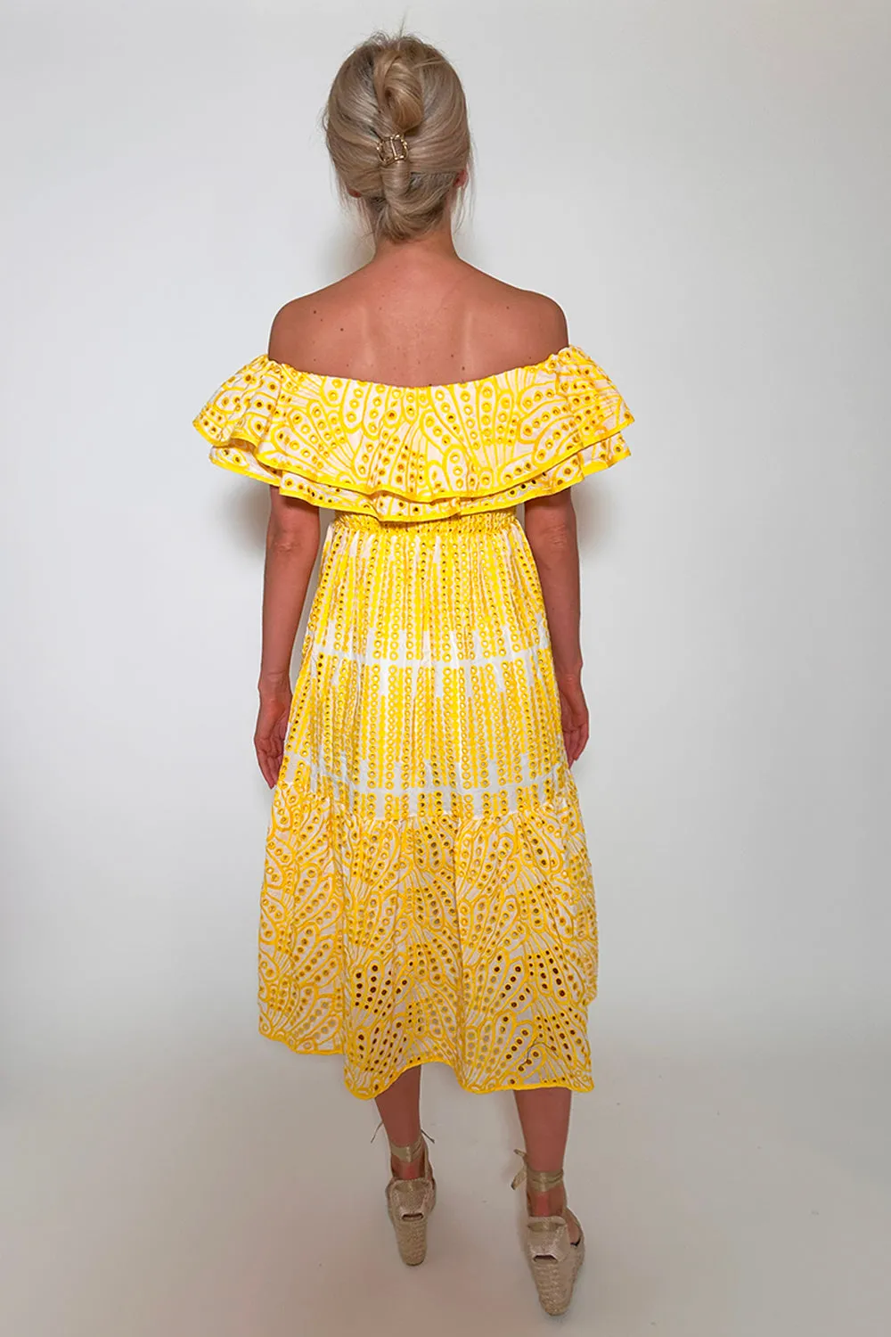 The Broderie Anglaise Ruffle Midi, Yellow