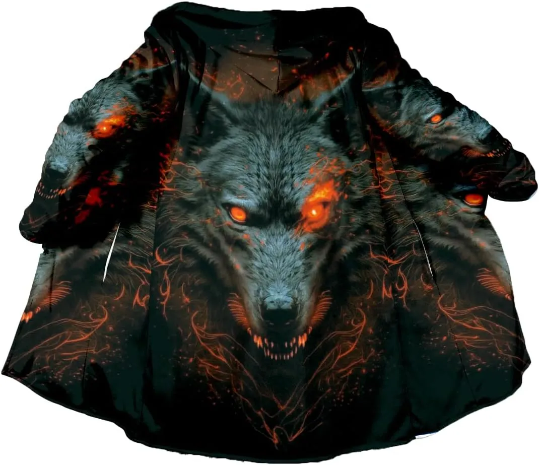 Thick Warm Hooded Cloak For Men Fenrir Wolf Valknut Tattoo Overcoat Coat Windproof Fleece Jacket