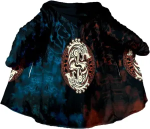 Thick Warm Hooded Cloak For Men Viking Wolf And Rave Tattoo Overcoat Windproof Fleece Jacket