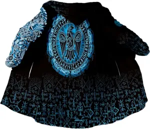 Thick Warm Hooded Cloak Men Tattoo Symbol Viking Armor Overcoat Coat Windproof Fleece Jacket