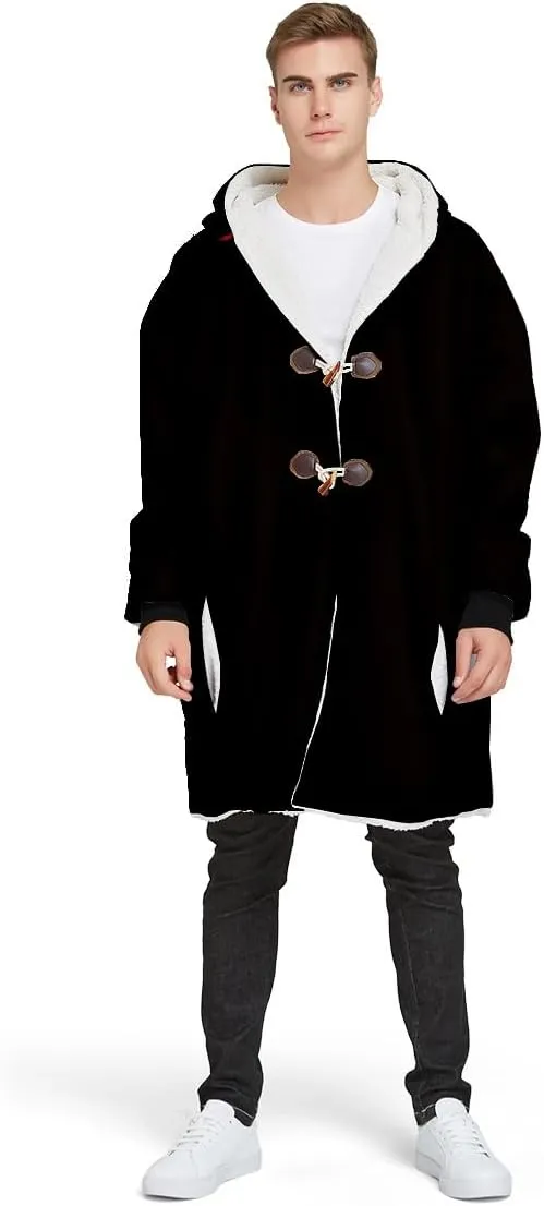 Thick Warm Hooded Cloak Men Tattoo Symbol Viking Armor Overcoat Coat Windproof Fleece Jacket