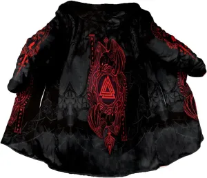 Thick Warm Hooded Cloak Men Tattoo Symbol Viking Armor Overcoat Coat Windproof Fleece Jacket