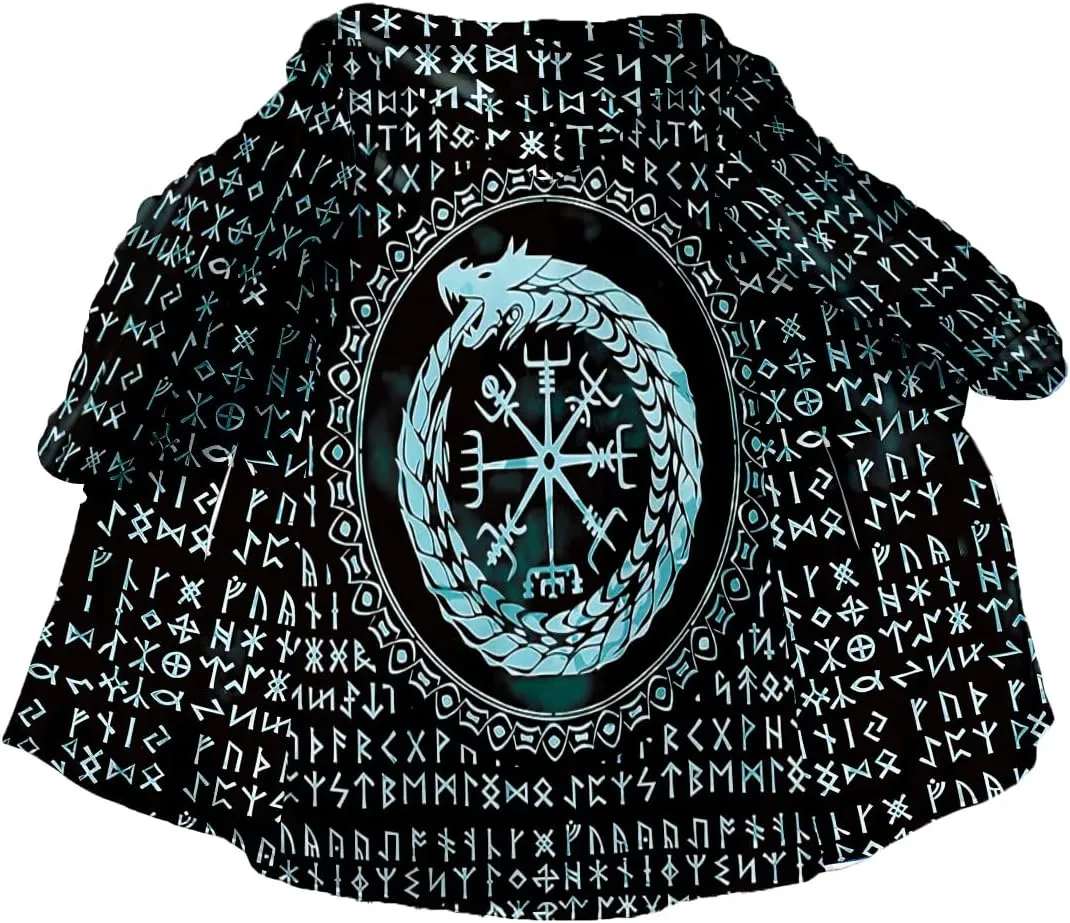Thick Warm Hooded Cloak Men Tattoo Symbol Viking Armor Overcoat Coat Windproof Fleece Jacket