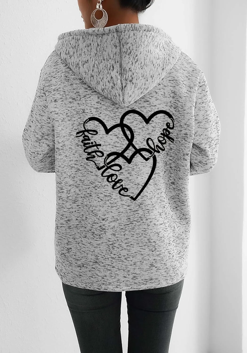 TIAFORD Womens Blessed Jesus Cross Christian Faith Print Hoodie Oversized Long Sleeve Drawstring Zip Up Sweatshirt Jackets