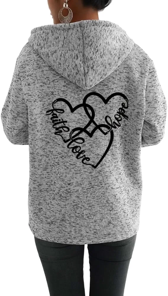 TIAFORD Womens Blessed Jesus Cross Christian Faith Print Hoodie Oversized Long Sleeve Drawstring Zip Up Sweatshirt Jackets