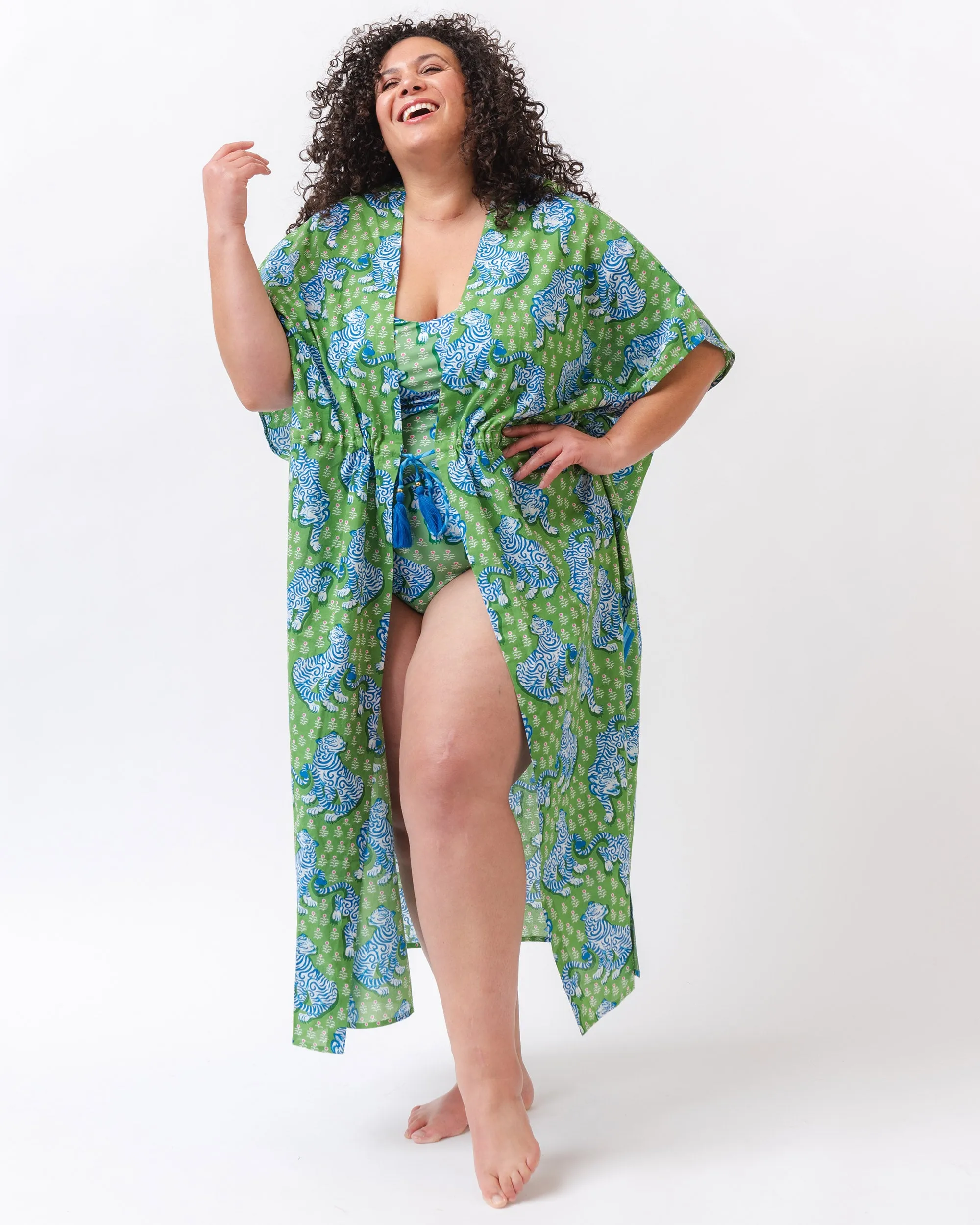 Tiger Queen - Daylight Open Front Cover-Up - Sea Grass
