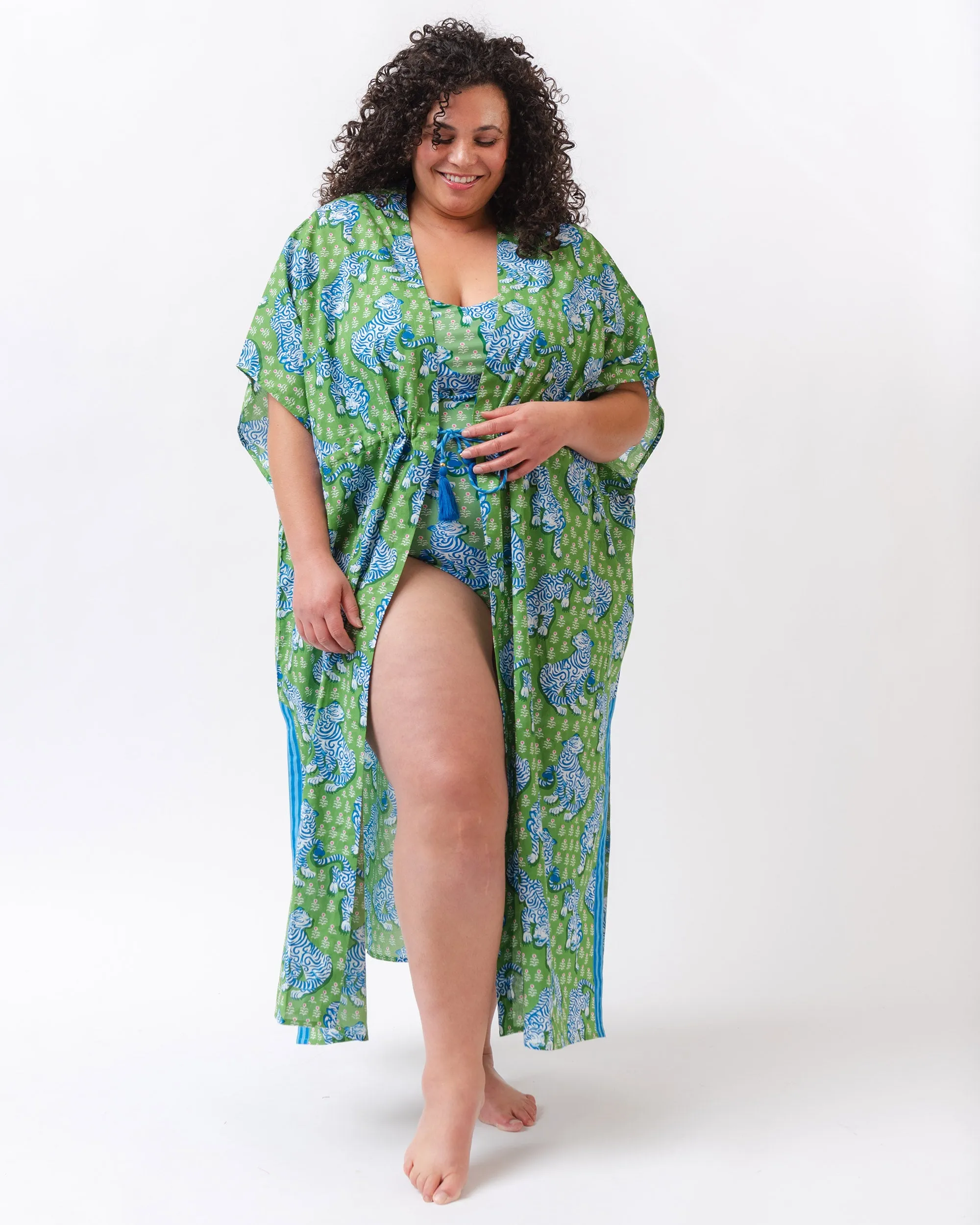 Tiger Queen - Daylight Open Front Cover-Up - Sea Grass