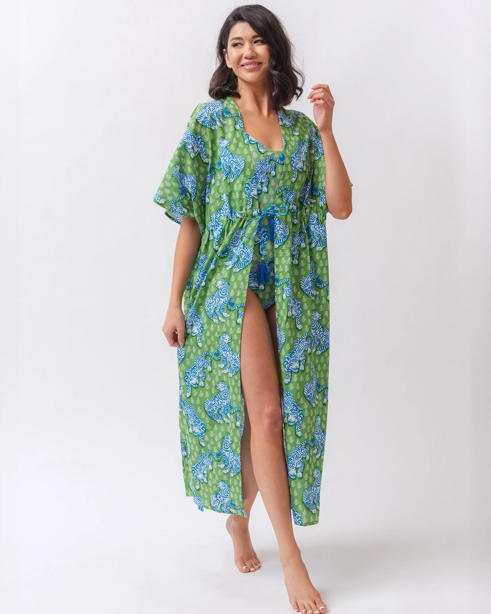 Tiger Queen - Daylight Open Front Cover-Up - Sea Grass