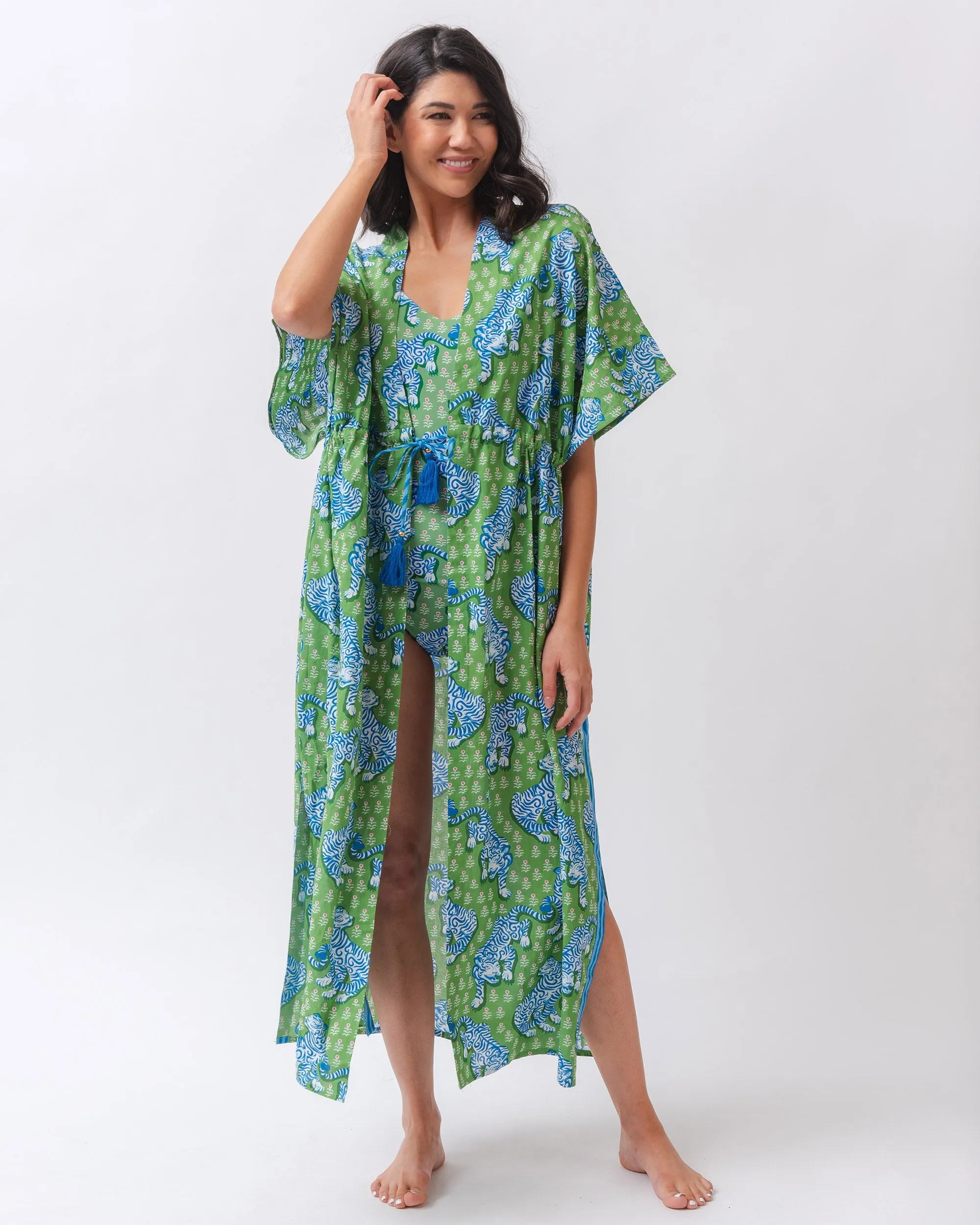Tiger Queen - Daylight Open Front Cover-Up - Sea Grass