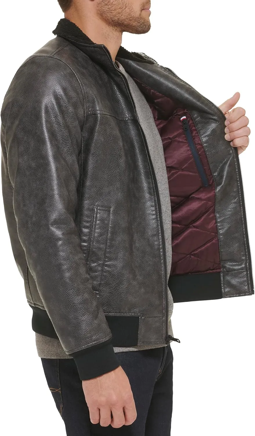 Tommy Hilfiger Men's Faux Leather Bomber Jacket