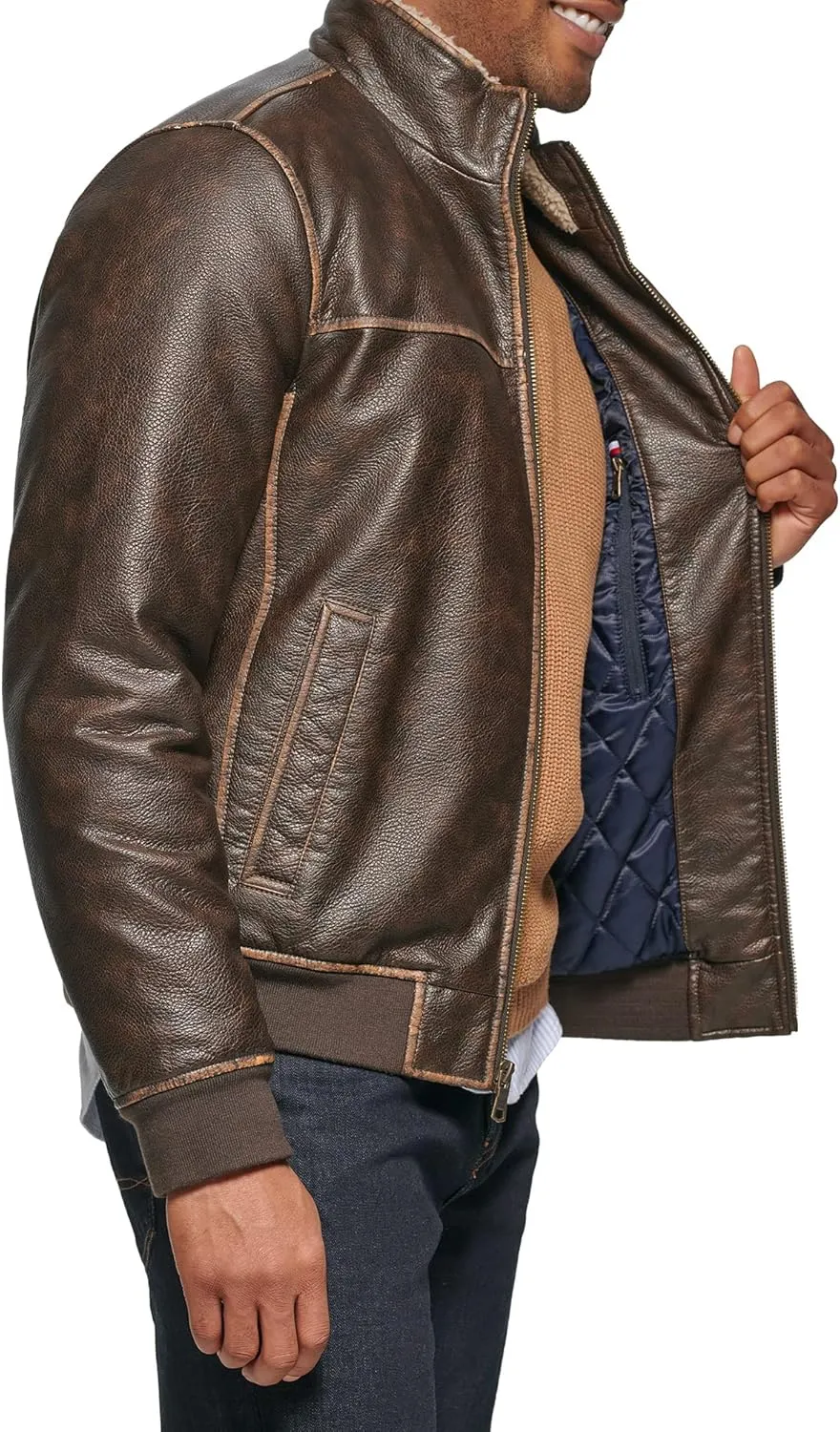 Tommy Hilfiger Men's Faux Leather Bomber Jacket