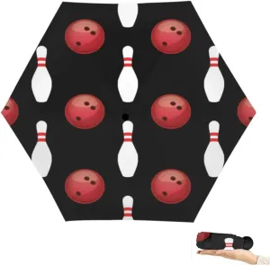 Travel Umbrella for Rain Windproof Bowling Balls And Pins Cute Portable Compact Mini Umbrella for Women Purse Backpack Car Black Sun UV Protection